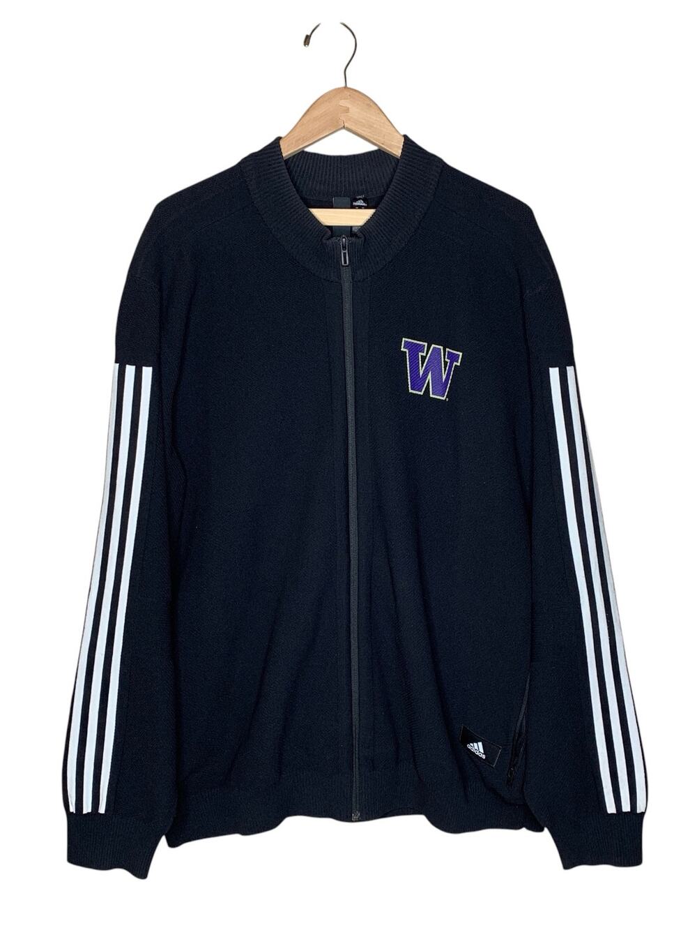 Adidas Track Jacket Men 2XL ID Knit Full Zip Black Washington Huskies DY3465